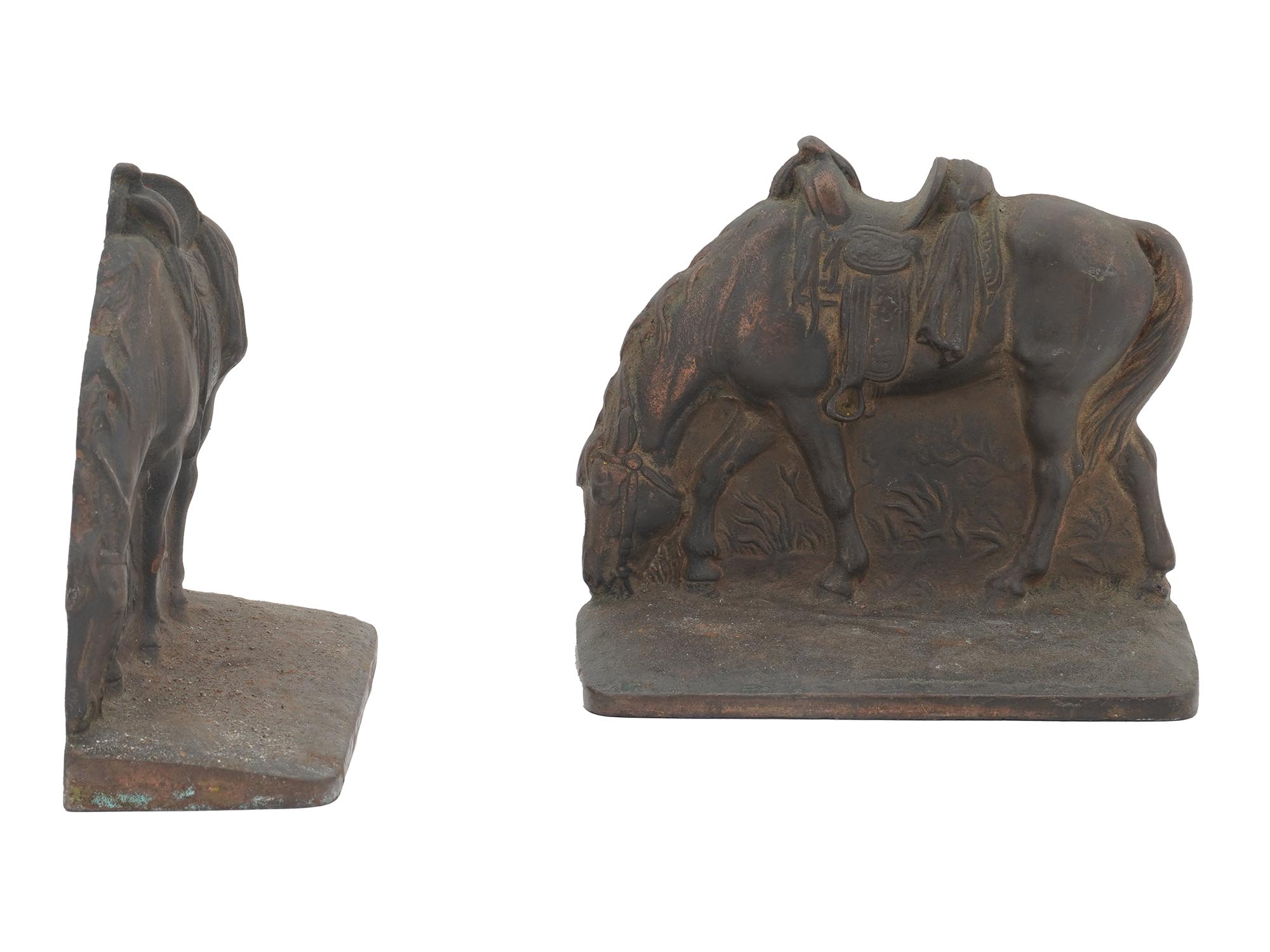 ANTIQUE AMERICAN IRON BRONZED HORSE BOOKENDS PIC-2